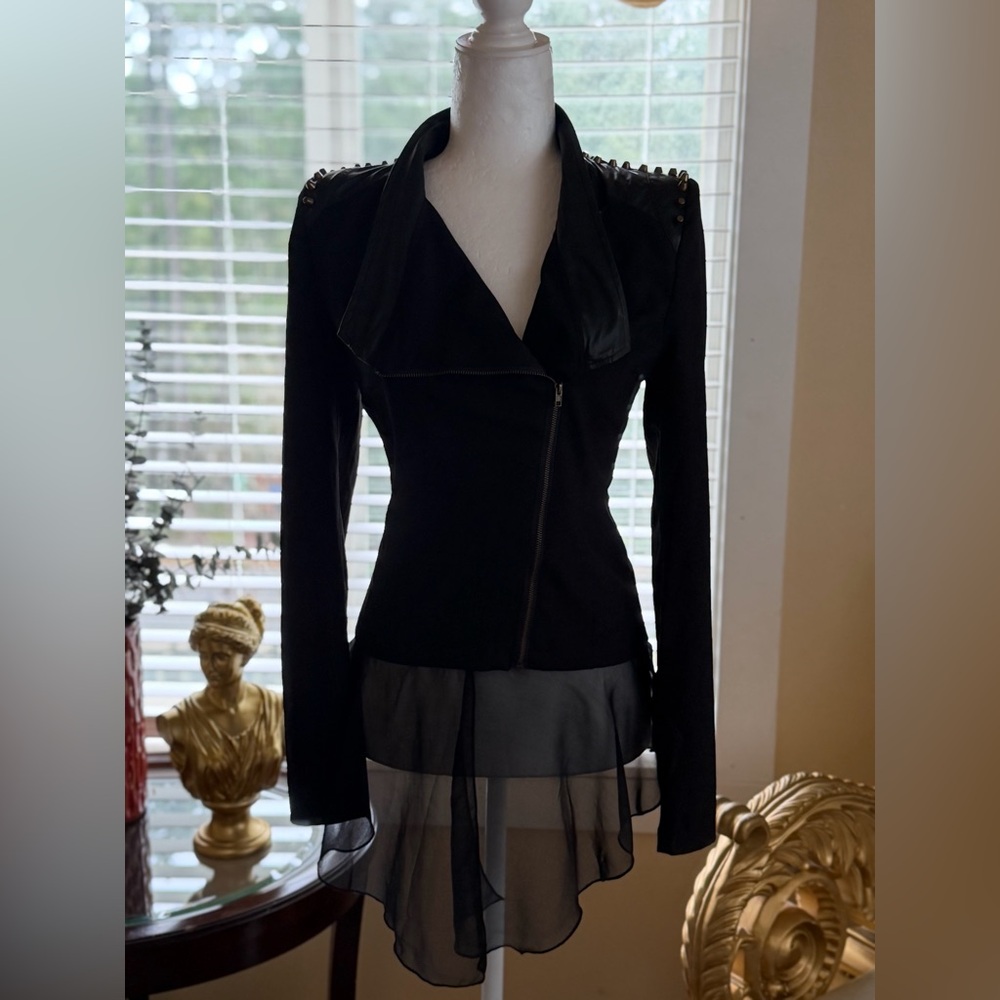 Xtaren Black Sheer Blazer Hem With Studded Shoulder